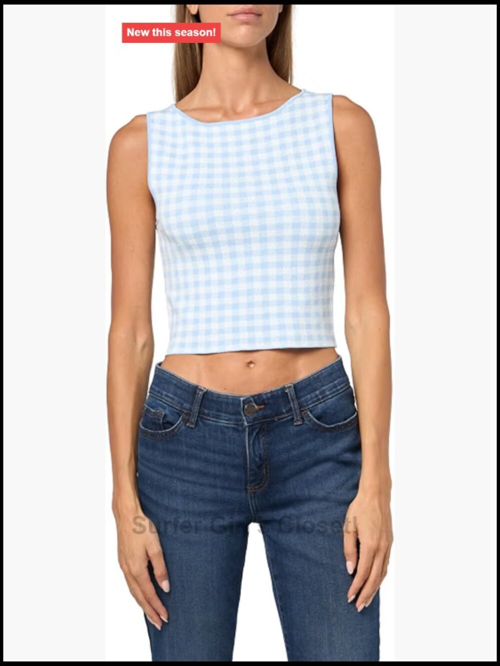 Sleeveless Fitted Knit Crop Sweater Vest Gingham Check Stretchy